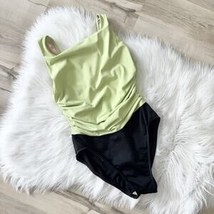 Miraclesuit Green Black Colorblock One Piece Ruched Swimsuit Size 8